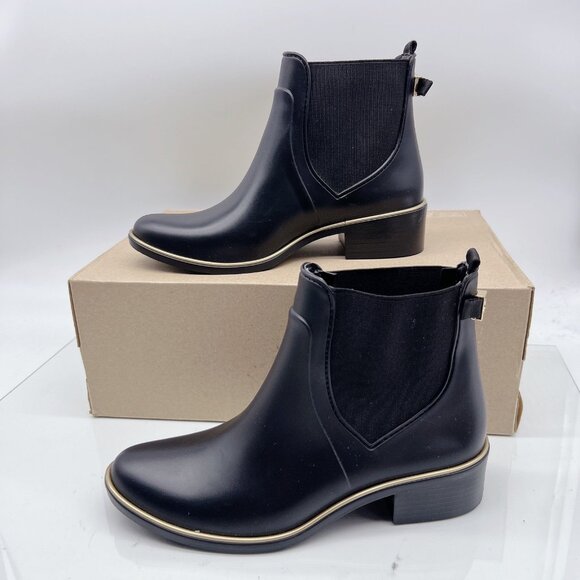 Kate Spade Solstice Women’s Ankle Bow Rain Boots Heeled Black Pull On US 8 - Picture 3 of 11